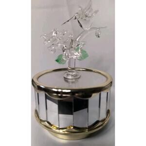 Vintage Glass Hummingbird with Flowers And Leaves Mirrored Base Music Box-Plays